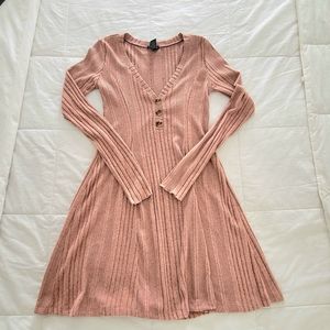 Rose, Ribbed, V-neck Dress with Buttons